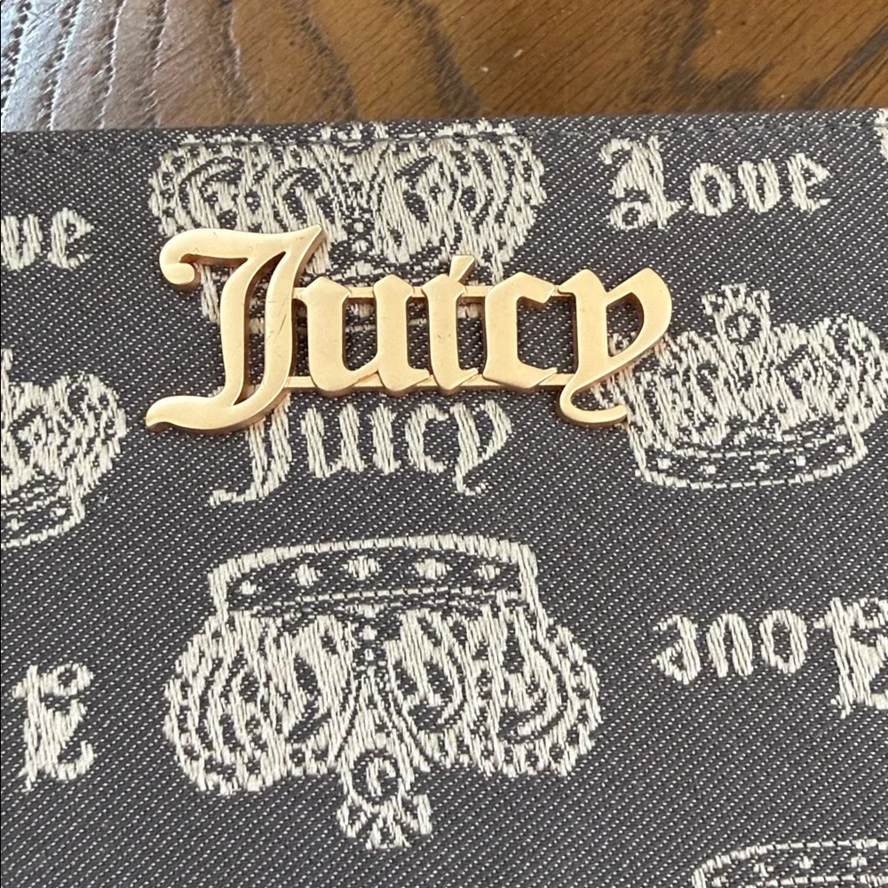 Juicy Couture Love & Crown Logo Wristlet. Zip around. Brown and tan color.